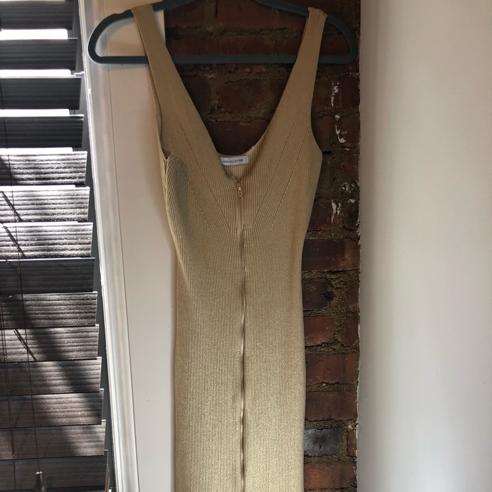 Zip-front Bodycon Gold Dress